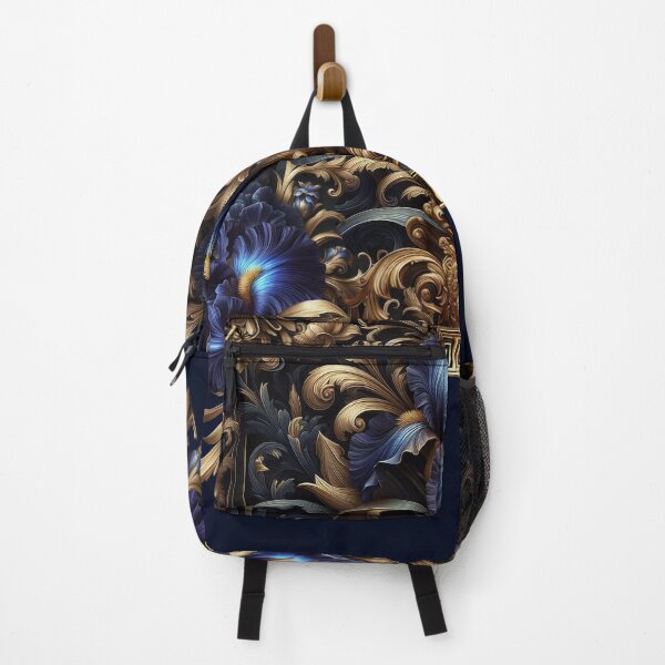 Item preview, Night Iris Baroque – Royal Blue Flowers and Golden Ornaments designed and sold by Arscorart.