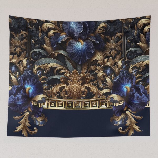 Item preview, Night Iris Baroque – Royal Blue Flowers and Golden Ornaments designed and sold by Arscorart.