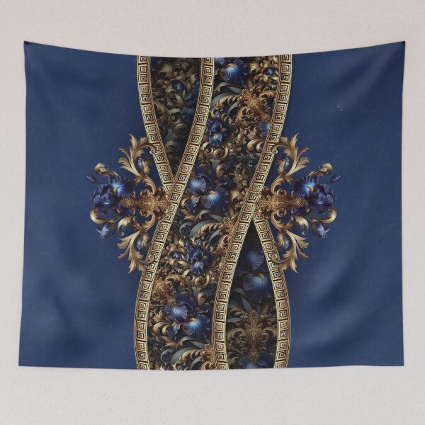 Item preview, Night Iris Baroque – Royal Blue Flowers and Golden Ornaments designed and sold by Arscorart.