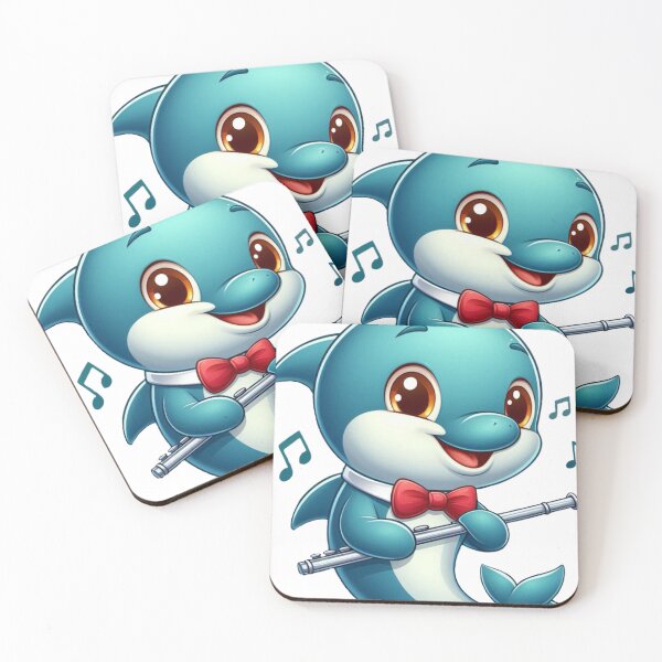 Item preview, Cute Dolphin with Flute – Music-loving Cartoon Dolphin designed and sold by Capus_Artwork.