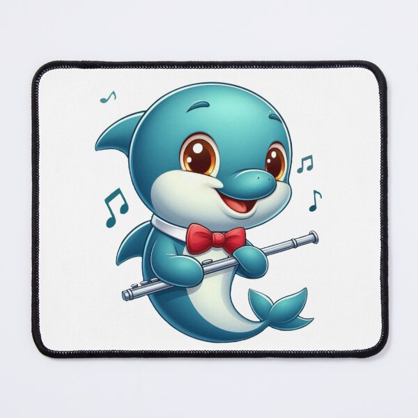 Item preview, Cute Dolphin with Flute – Music-loving Cartoon Dolphin designed and sold by Capus_Artwork.