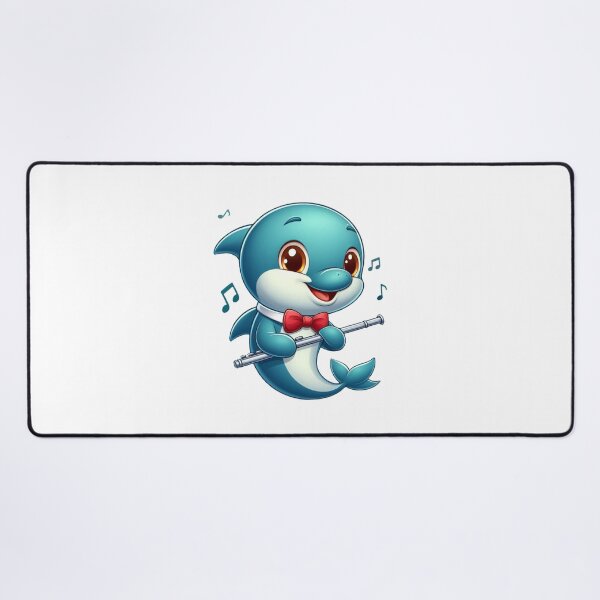 Item preview, Cute Dolphin with Flute – Music-loving Cartoon Dolphin designed and sold by Capus_Artwork.