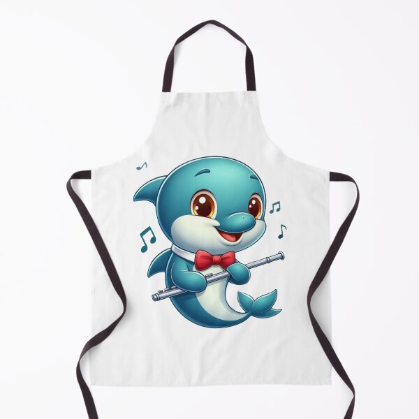 Item preview, Cute Dolphin with Flute – Music-loving Cartoon Dolphin designed and sold by Capus_Artwork.