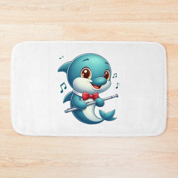 Item preview, Cute Dolphin with Flute – Music-loving Cartoon Dolphin designed and sold by Capus_Artwork.