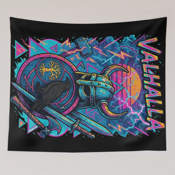 Item preview, Viking Valhalla Raven Norse Mythology Retro Vaporwave designed and sold by TomFrontierArt.