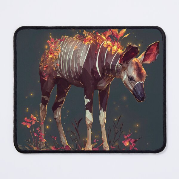 Item preview, Polygonal Okapi with Autumn Leaves and Glowing Lights designed and sold by Anastasiia Yurevych.