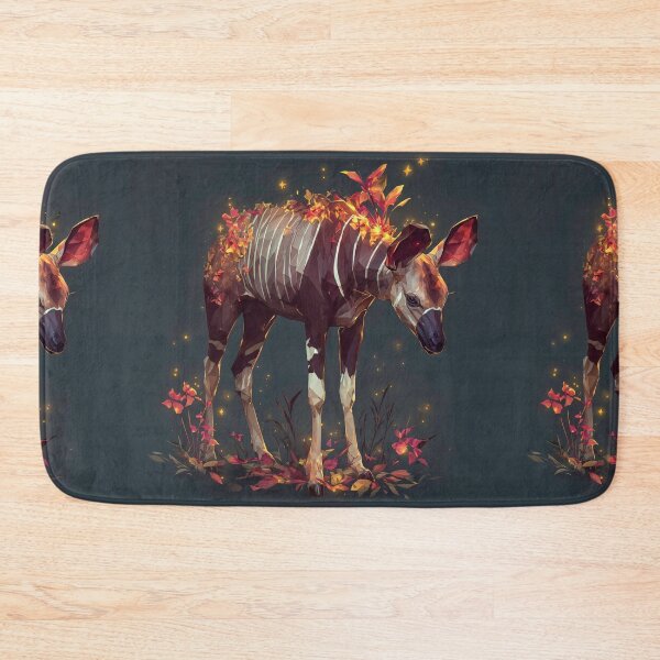 Item preview, Polygonal Okapi with Autumn Leaves and Glowing Lights designed and sold by Anastasiia Yurevych.