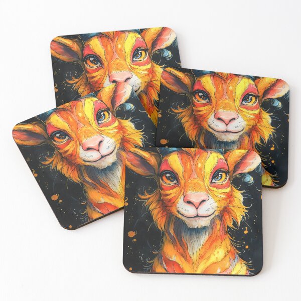 Item preview, Portrait Animal Vibrant Horned Goat Radiating Fiery Sunset Color Palette designed and sold by odcpappels.