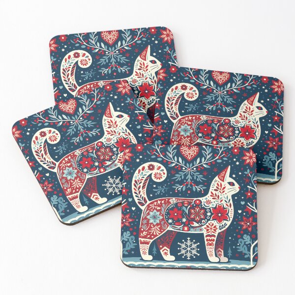 Item preview, Elegant Winter Holiday Cat - Scandinavian Folk Art by heidiannemorris © designed and sold by FOLK ART FUSION by heidiannemorris.