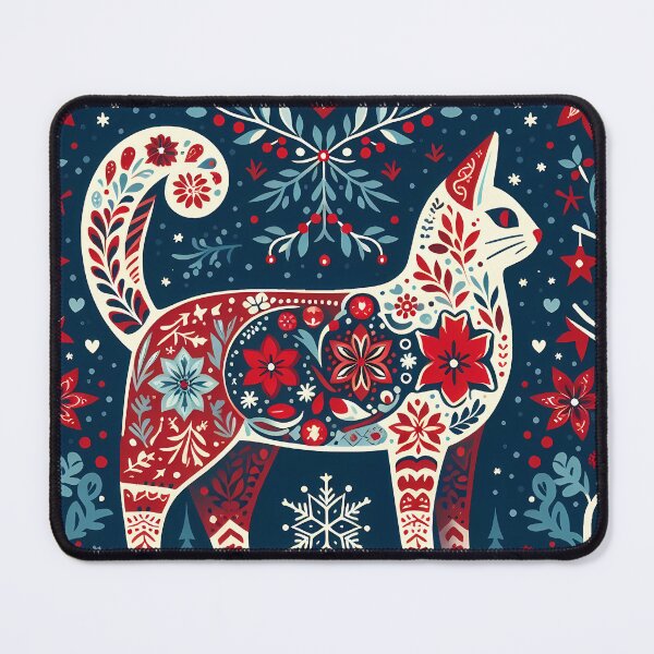 Item preview, Elegant Winter Holiday Cat - Scandinavian Folk Art by heidiannemorris © designed and sold by FOLK ART FUSION by heidiannemorris.