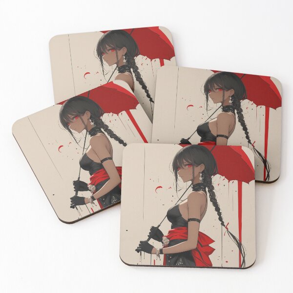 Item preview, Captivating Anime Waifu Elegant Crimson Lady with Umbrella in Gothic Red Rain designed and sold by lassedgkotsij.