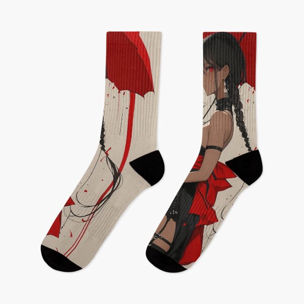 Item preview, Captivating Anime Waifu Elegant Crimson Lady with Umbrella in Gothic Red Rain designed and sold by lassedgkotsij.