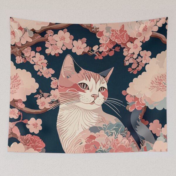 Item preview, Whimsical Cat in Blooming Garden designed and sold by mythographiaart.