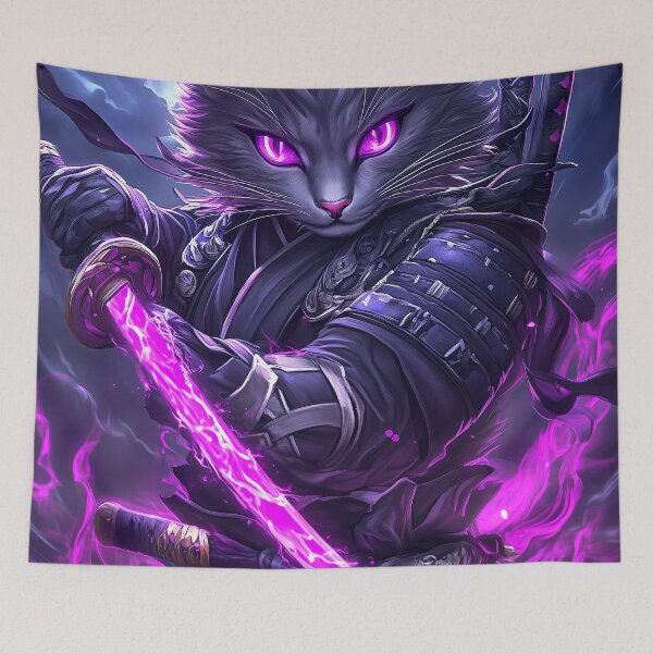 Item preview, Animal Fierce Samurai Cat Armor Clad Mystic Purple Nightblade Strike designed and sold by yinttigrric.