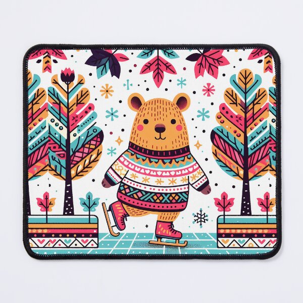 Item preview, Joyful Winter Holiday Ice Skating Bear - Scandinavian Folk Art by heidiannemorris © designed and sold by FOLK ART FUSION.