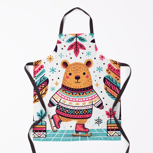 Item preview, Joyful Winter Holiday Ice Skating Bear - Scandinavian Folk Art by heidiannemorris © designed and sold by FOLK ART FUSION by heidiannemorris.