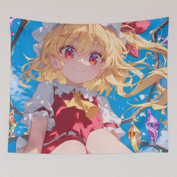 Item preview, Flandre Scarlet Touhou Anime Girl Waifu Whimsical Barefoot Fantasy Sky designed and sold by Cautenjari.