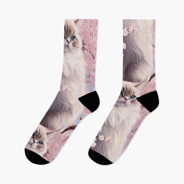 Item preview, White Cat with Blue Eyes & Blossoms designed and sold by mythographiaart.