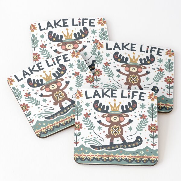 Item preview, Regal Summer Lake Life Moose - Scandinavian Folk Art by heidiannemorris © designed and sold by FOLK ART FUSION by heidiannemorris.