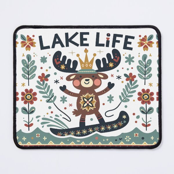 Item preview, Regal Summer Lake Life Moose - Scandinavian Folk Art by heidiannemorris © designed and sold by FOLK ART FUSION by heidiannemorris.