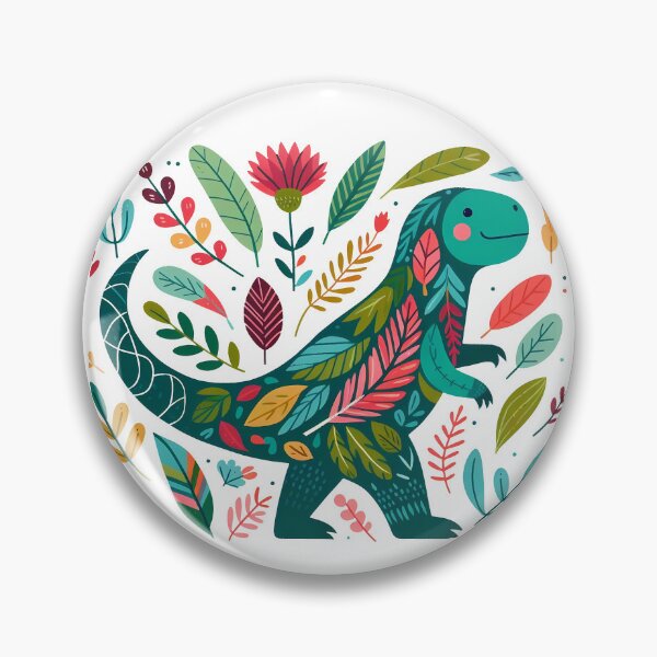 Item preview, Colorful Spring Tyrannosaurus Rex - Scandinavian Folk Art by heidiannemorris © designed and sold by FOLK ART FUSION by heidiannemorris.
