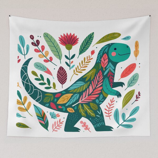 Item preview, Colorful Spring Tyrannosaurus Rex - Scandinavian Folk Art by heidiannemorris © designed and sold by FOLK ART FUSION.