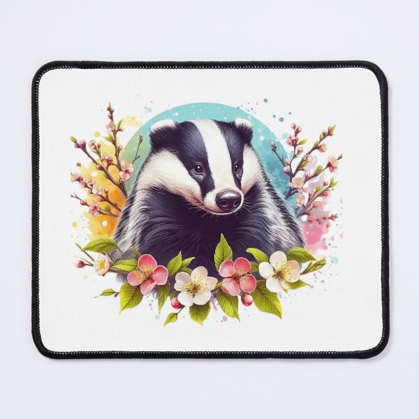 Item preview, A beautiful badger surrounded by colorful leaves and flowers designed and sold by Marcoshop10.