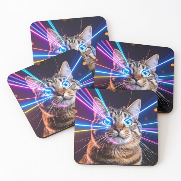 Item preview, Laser-Eyed Cat – Neon Power Gaze designed and sold by ・Meow Force　・Glitch Pop.