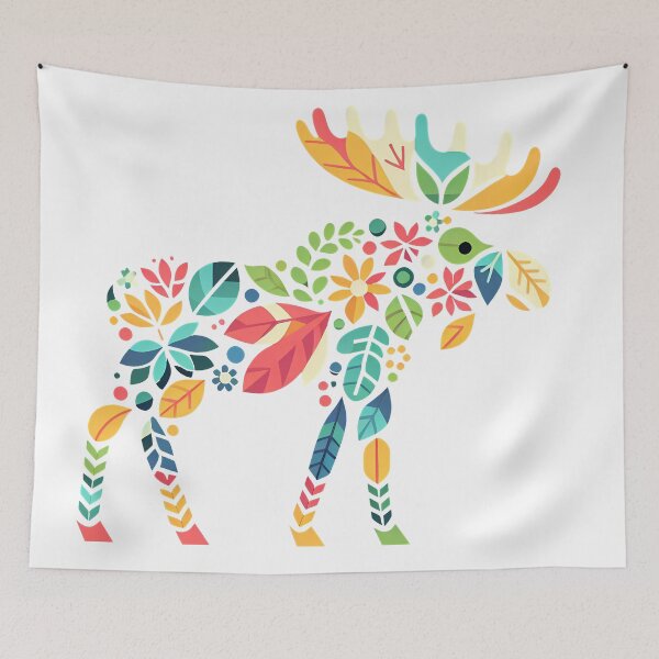 Item preview, Colorful Autumn Moose - Scandinavian Folk Art by heidiannemorris © designed and sold by FOLK ART FUSION by heidiannemorris.