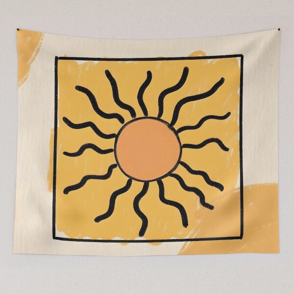 Item preview, Boho Sun Art Board – Hand-Drawn Wavy Sun Illustration in Earthy Orange and Beige designed and sold by FestivityFinds.