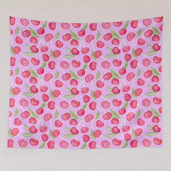 Item preview, I See Cherries & Stars in Pink - Fruit Pattern designed and sold by AycaAtalay.