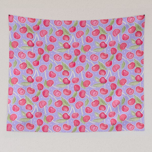 Item preview, I See Cherries & Stars in Periwinkle - Fruit Pattern designed and sold by AycaAtalay.