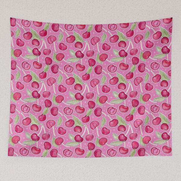 Item preview, I See Cherries & Stars in Dark Pink - Fruit Pattern designed and sold by AycaAtalay.