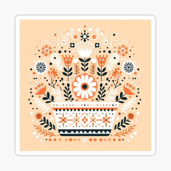 Item preview, Vibrant Spring Flowerpot - Scandinavian Folk Art by heidiannemorris © designed and sold by FOLK ART FUSION by heidiannemorris.