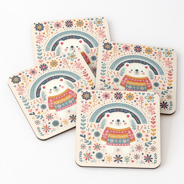 Item preview, Cute Winter Holiday Polar Bear - Scandinavian Folk Art by heidiannemorris © designed and sold by FOLK ART FUSION by heidiannemorris.