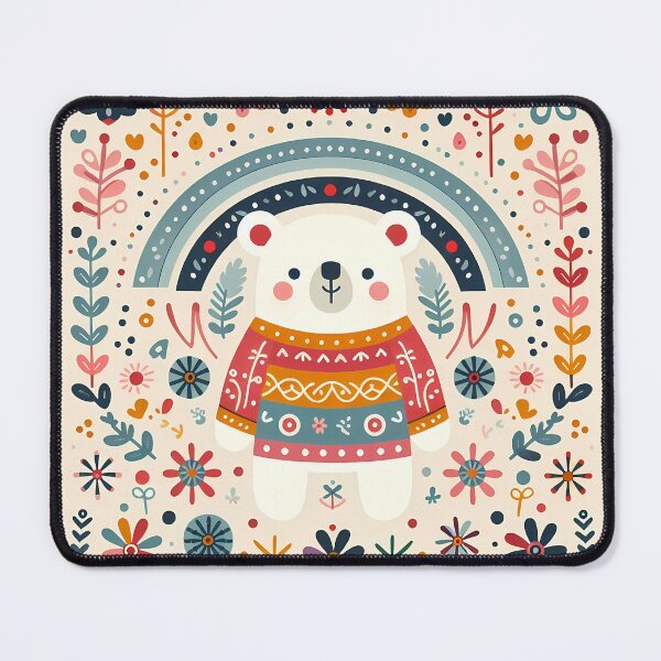 Item preview, Cute Winter Holiday Polar Bear - Scandinavian Folk Art by heidiannemorris © designed and sold by FOLK ART FUSION.