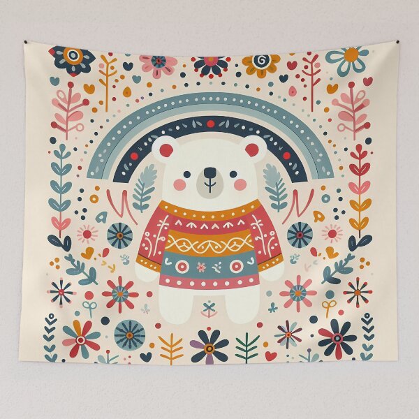 Item preview, Cute Winter Holiday Polar Bear - Scandinavian Folk Art by heidiannemorris © designed and sold by FOLK ART FUSION by heidiannemorris.