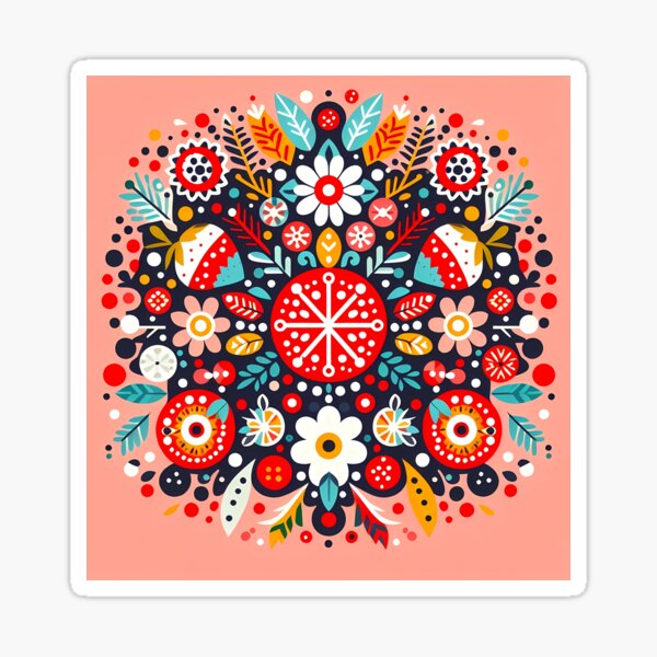 Item preview, Intricate Summer Floral Mandala - Scandinavian Folk Art by heidiannemorris © designed and sold by FOLK ART FUSION by heidiannemorris.