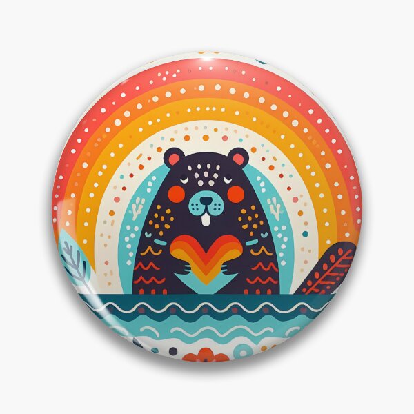 Item preview, Cute Spring Beaver with Rainbow Heart - Scandinavian Folk Art by heidiannemorris © designed and sold by FOLK ART FUSION by heidiannemorris.