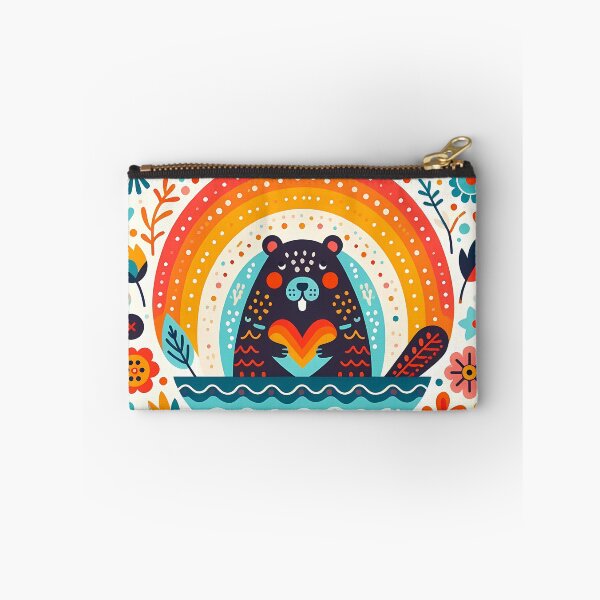 Item preview, Cute Spring Beaver with Rainbow Heart - Scandinavian Folk Art by heidiannemorris © designed and sold by FOLK ART FUSION by heidiannemorris.