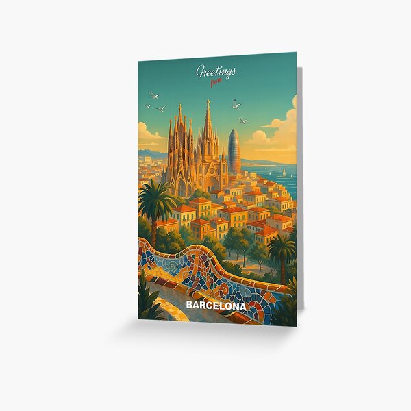 Item preview, Greetings from BARCELONA Spain - Modern Colorful City View designed and sold by Earth Celebration Designs.