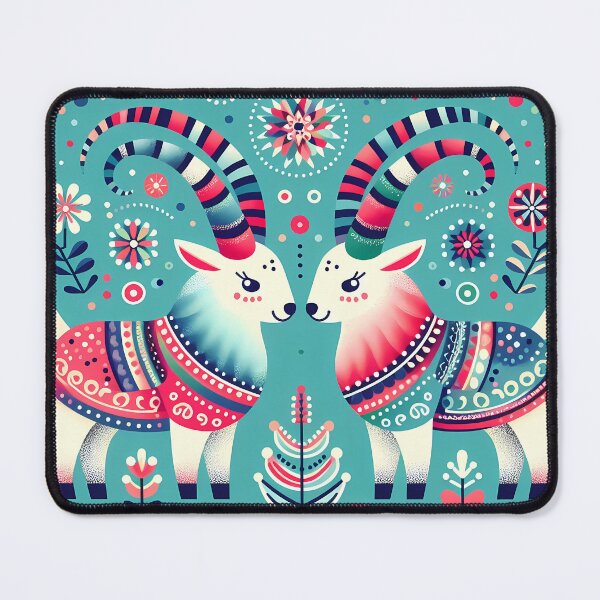 Item preview, Vibrant Spring Twin Goats - Scandinavian Folk Art by heidiannemorris © designed and sold by FOLK ART FUSION by heidiannemorris.