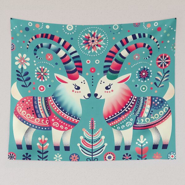 Item preview, Vibrant Spring Twin Goats - Scandinavian Folk Art by heidiannemorris © designed and sold by FOLK ART FUSION by heidiannemorris.
