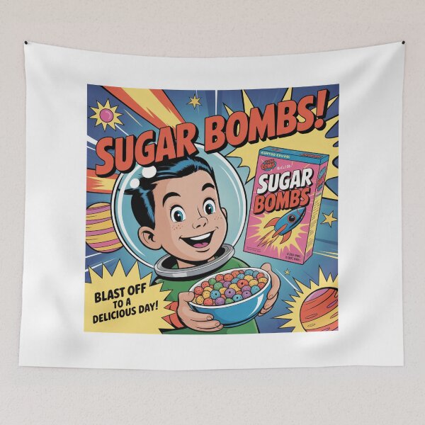 Item preview, Sugar Bombs Cereal Poster – Retro Fallout Style Ad designed and sold by BladVrt.