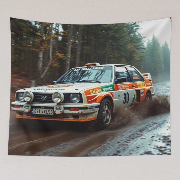 Item preview, Retro Rally Car in Motion Through Woods designed and sold by CarRends.