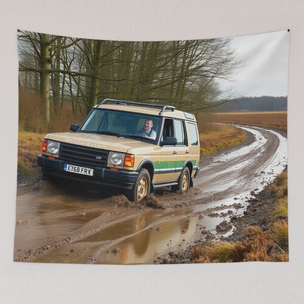 Item preview, Tan SUV Tackling Muddy Trail designed and sold by CarRends.