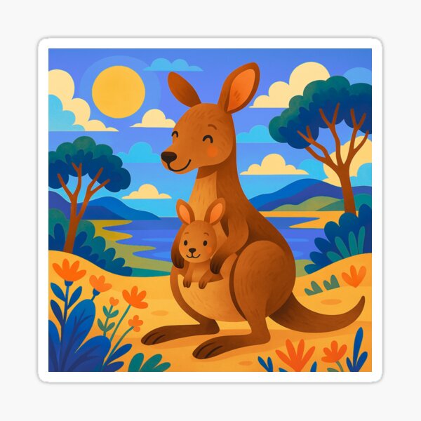 Item preview, Kangaroo with joey and dark blue sky designed and sold by BrindiBay.