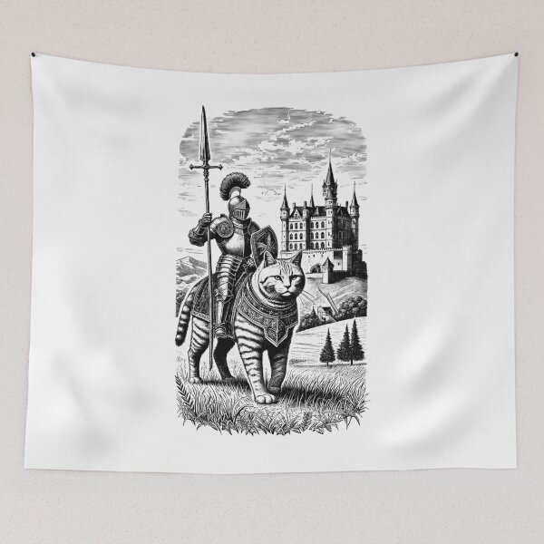 Item preview, Knight Cat Rider Vintage Retro Dark Art Medieval Cat Fairycore designed and sold by Kimberley King Art  King Art.