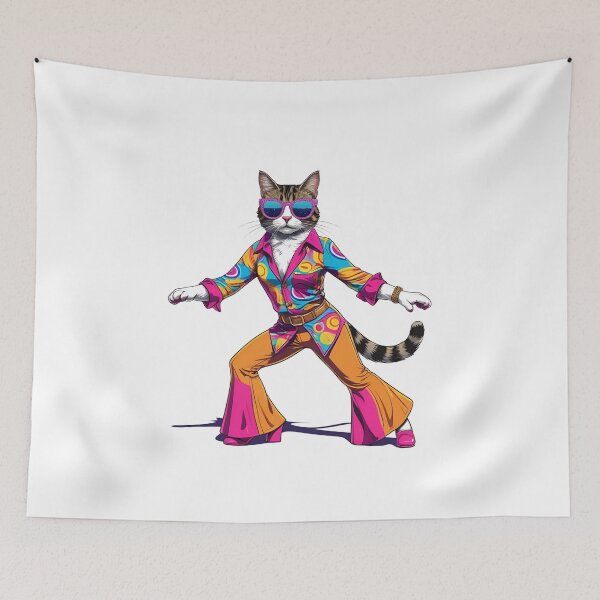 Item preview, Disco Cat with Glitter Shades – Funky 70s Dance Style Cartoon designed and sold by ColorSplash123.