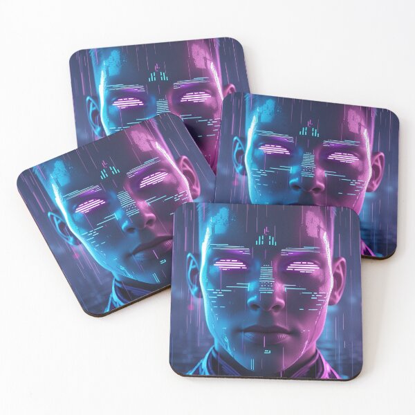 Item preview, Pixelated Cyberpunk Face – Cyan & Violet Glitch Portrait designed and sold by modishwelt.
